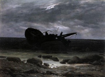  Par Pintura al %C3%B3leo - Naufragio a la luz de la luna Barco romántico Caspar David Friedrich